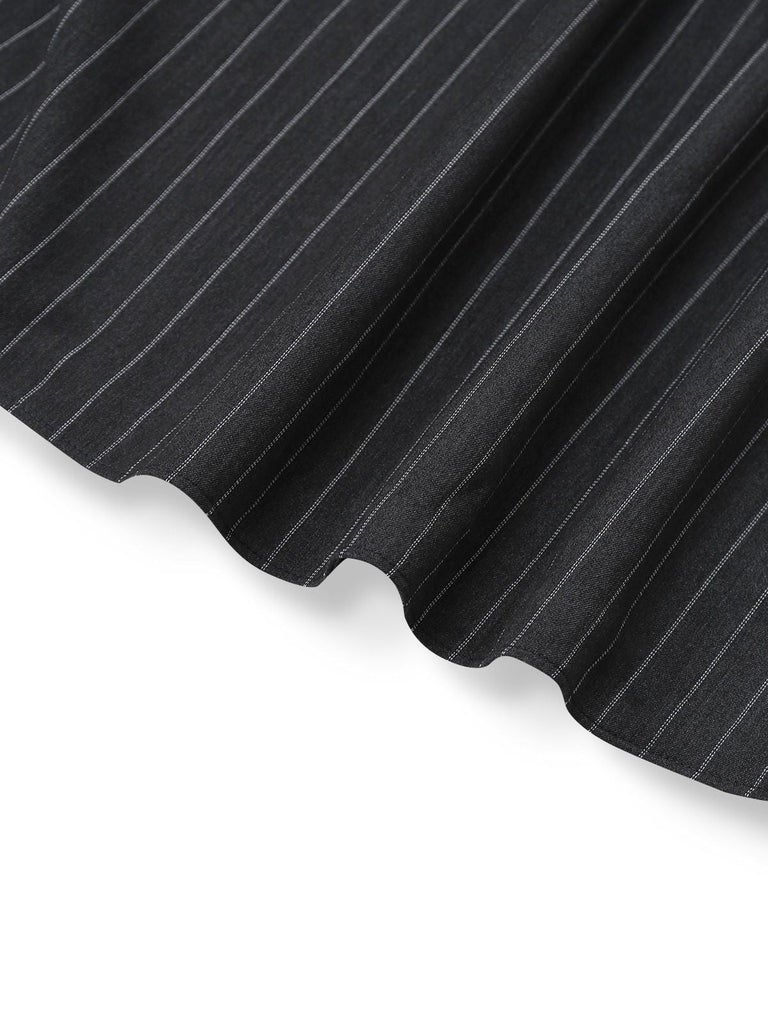 [Prévente] Robe à fines rayures grises ceinture à bretelles en velours années 50