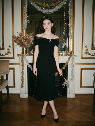 [Prévente] Robe sirène noire en résille épaules dénudées années 30