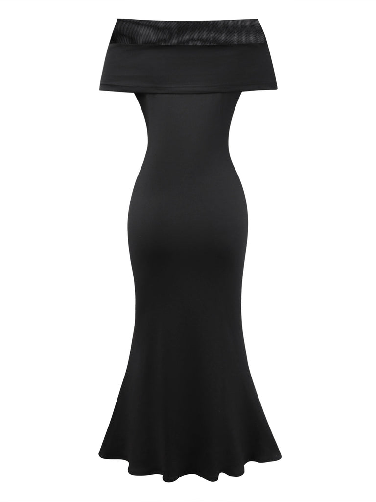 [Prévente] Robe sirène noire en résille épaules dénudées années 30