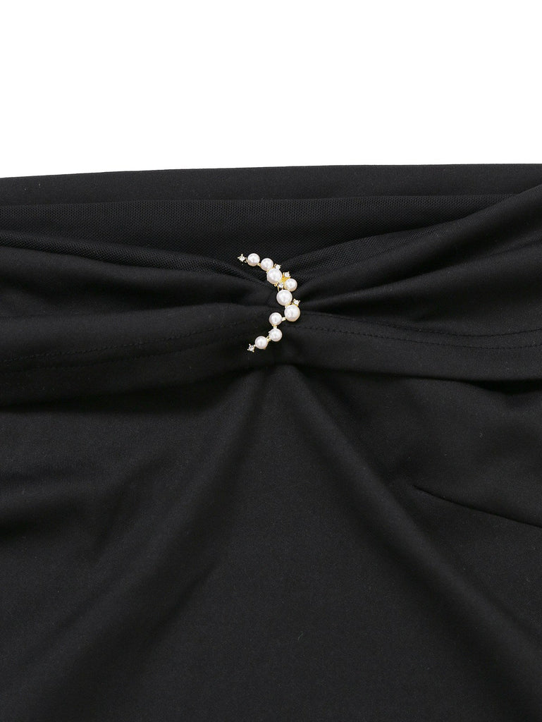 [Prévente] Robe sirène noire en résille épaules dénudées années 30