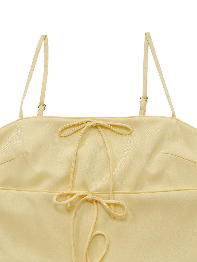 [Prévente] Robe à fines bretelles en résille jaune pâle années 30