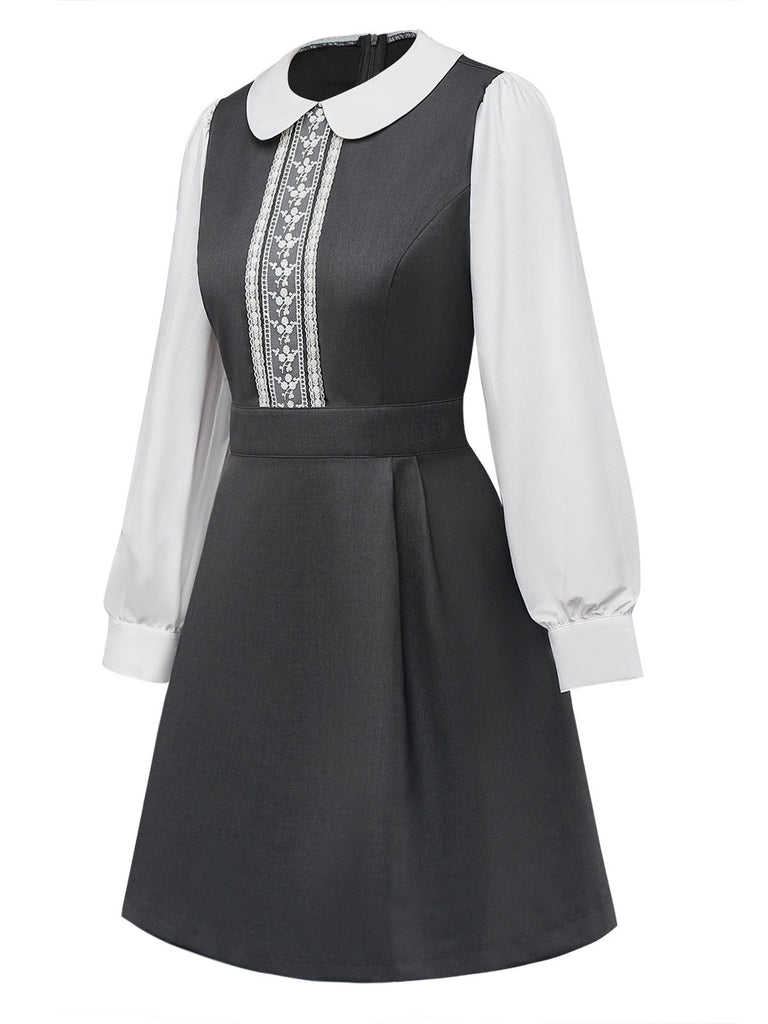 [Prévente] Robe deux-pièces grise col Claudine dentelle années 60