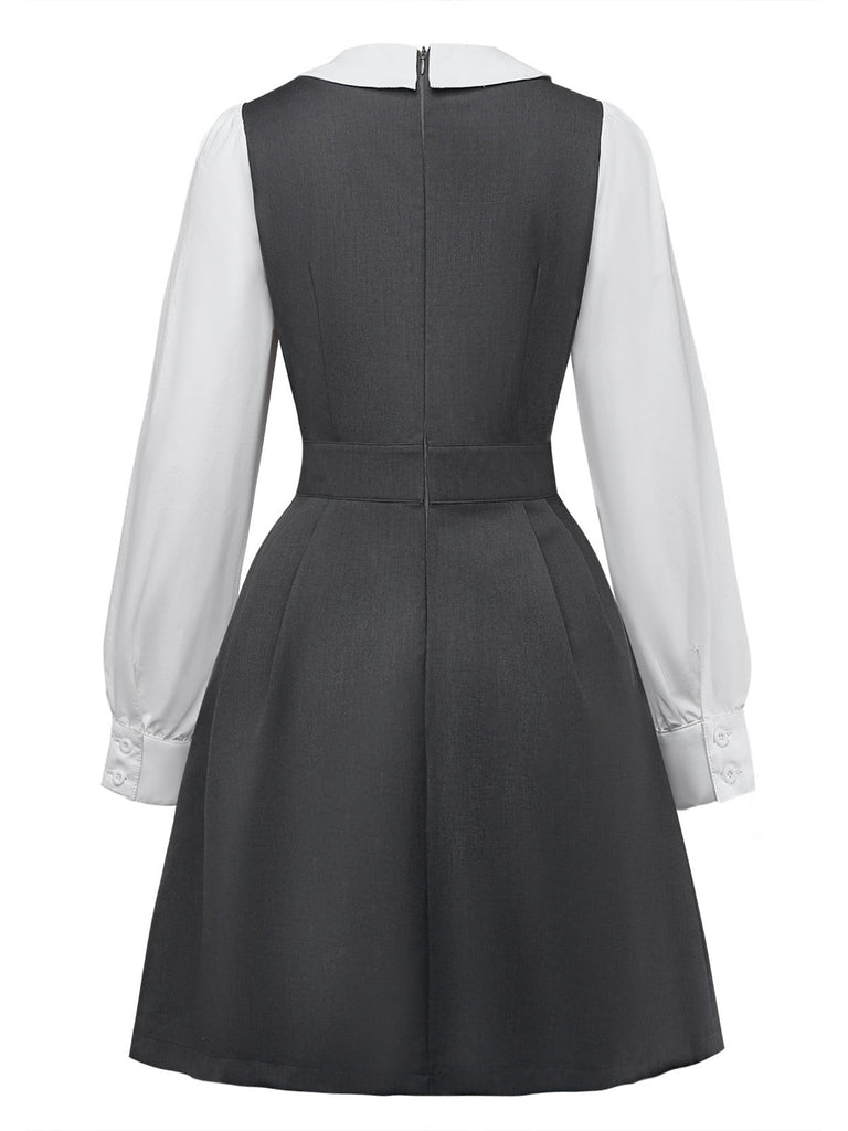 [Prévente] Robe deux-pièces grise col Claudine dentelle années 60