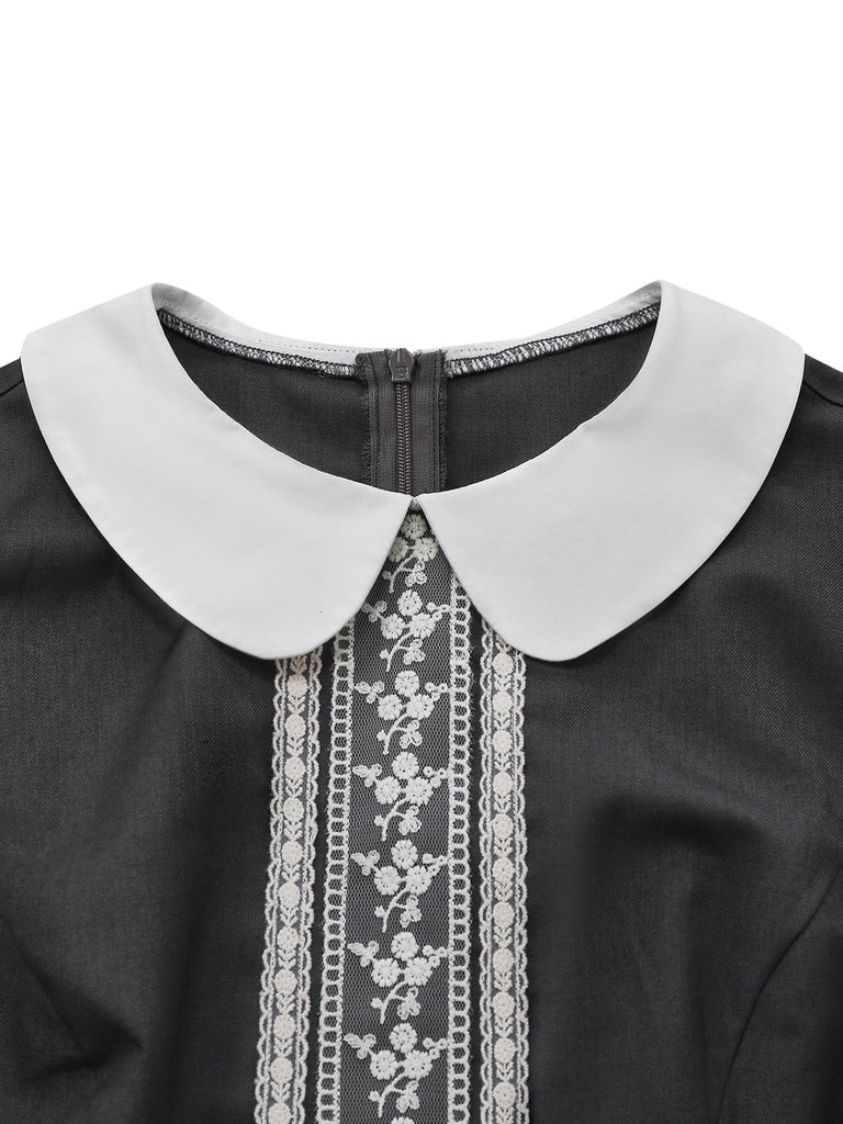 [Prévente] Robe deux-pièces grise col Claudine dentelle années 60