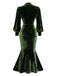 [Prévente] Robe sirène en velours vert ornée de perles manches lanternes années 1930