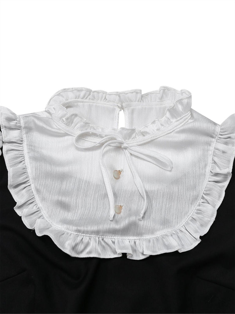 [Prévente] Robe Patchwork Noire à Volants Ceinture Nœud Papillon Année 1960