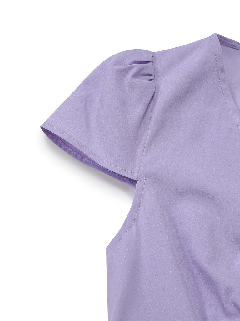 [Prévente] Robe Lavande Éclatante Col V Manches Courtes Plissée Années 1960