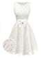 [Prévente] Robe blanche pois floraux 3D et ceinture nœud années 50