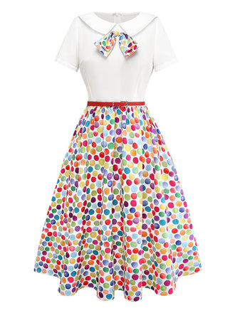 [Prévente] Robe à pois colorée à nœud années 50