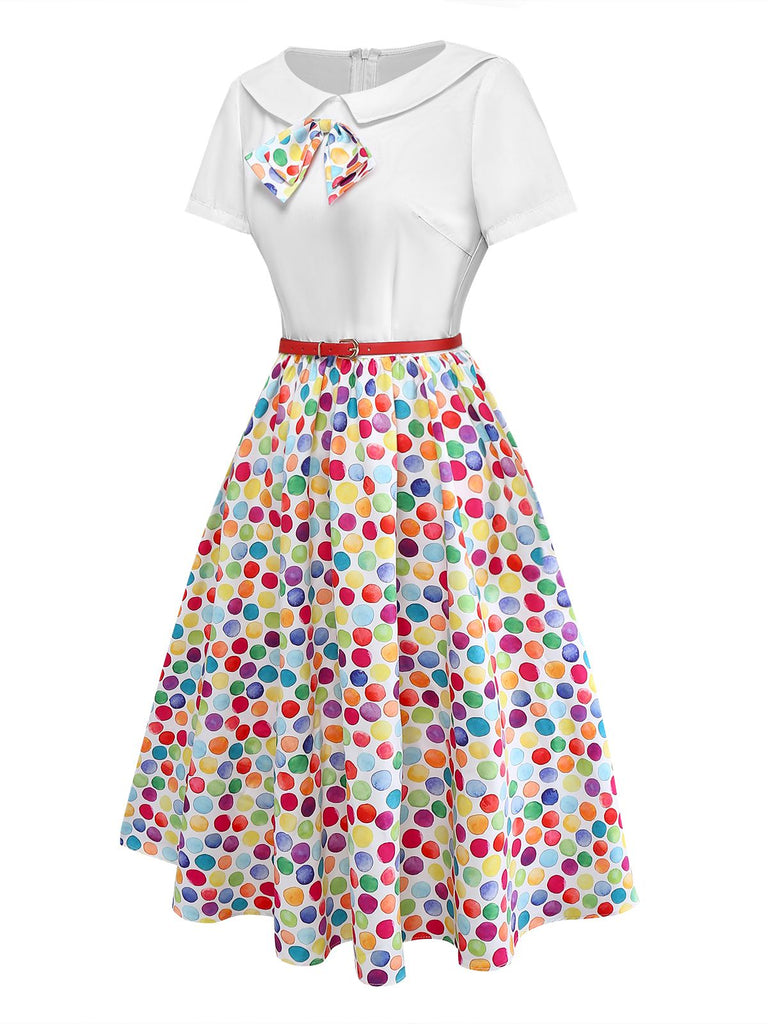 [Prévente] Robe à pois colorée à nœud années 50