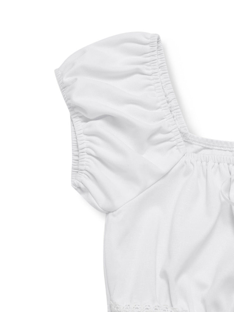 [Prévente] Haut Blanc Dentelle Ruchée Manches Bouffantes Col Carré Années 1940