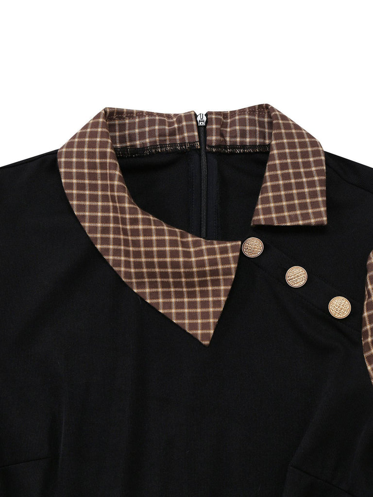 [Prévente] Combishort marron carreaux en maille avec revers sur le côté et ceinture années 1940