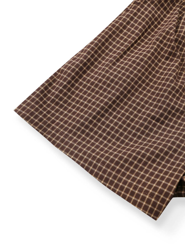 [Prévente] Combishort marron carreaux en maille avec revers sur le côté et ceinture années 1940