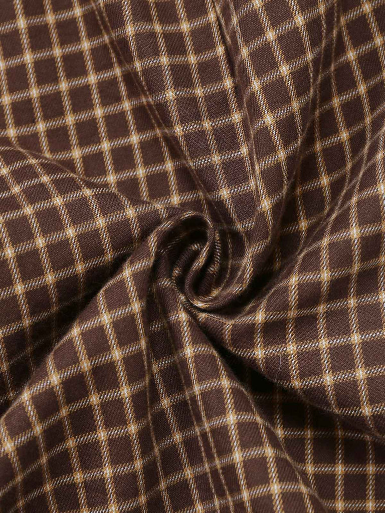 [Prévente] Combishort marron carreaux en maille avec revers sur le côté et ceinture années 1940