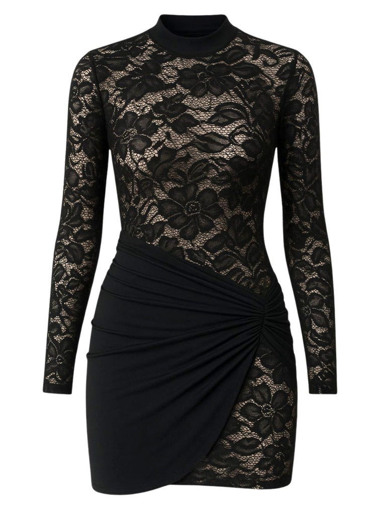 Robe moulante en dentelle transparente avec jupe drapée des années 1960