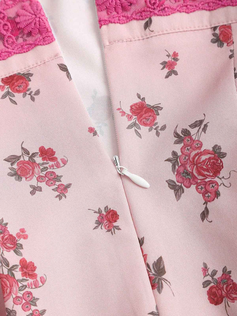 Camisole plissée en patchwork de dentelle florale rose années 1960