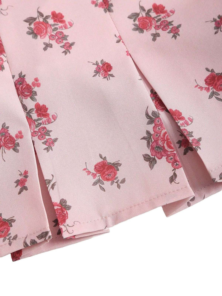 Camisole plissée en patchwork de dentelle florale rose années 1960