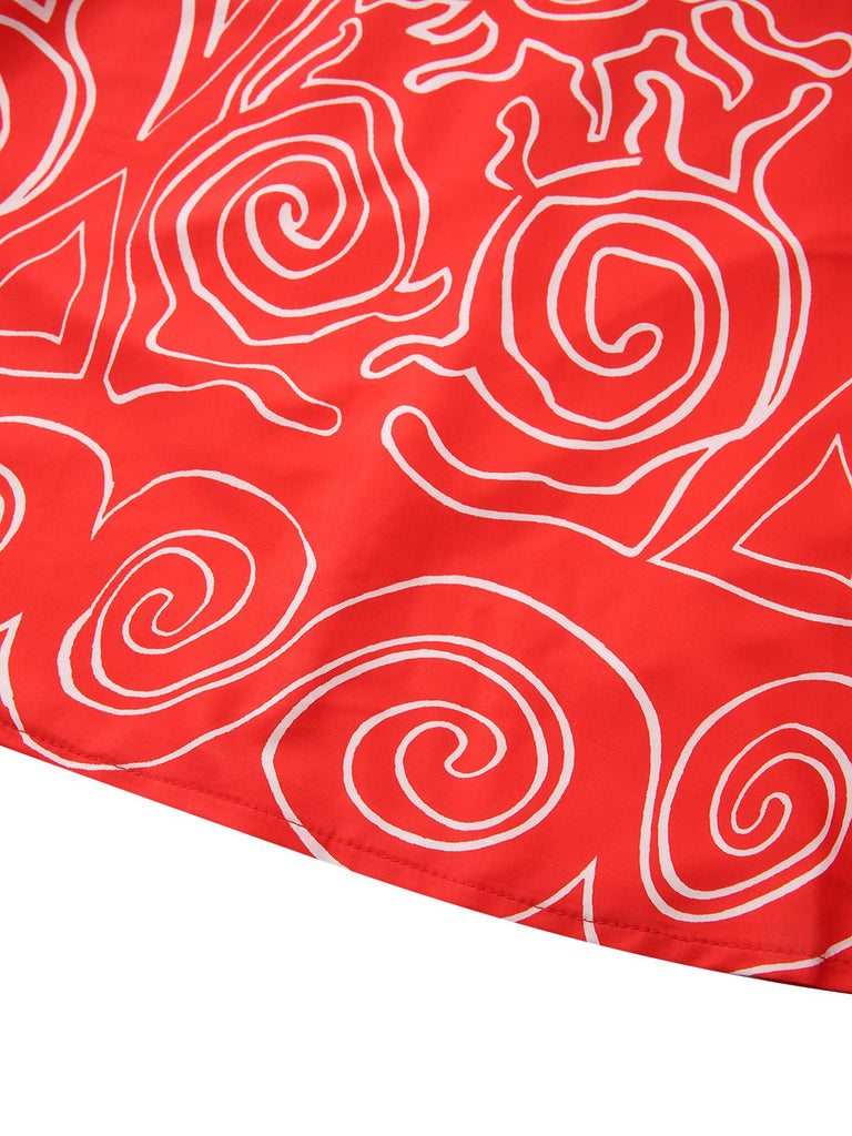 Robe dos nu rouge à imprimé abstrait découpes et torsades années 1960