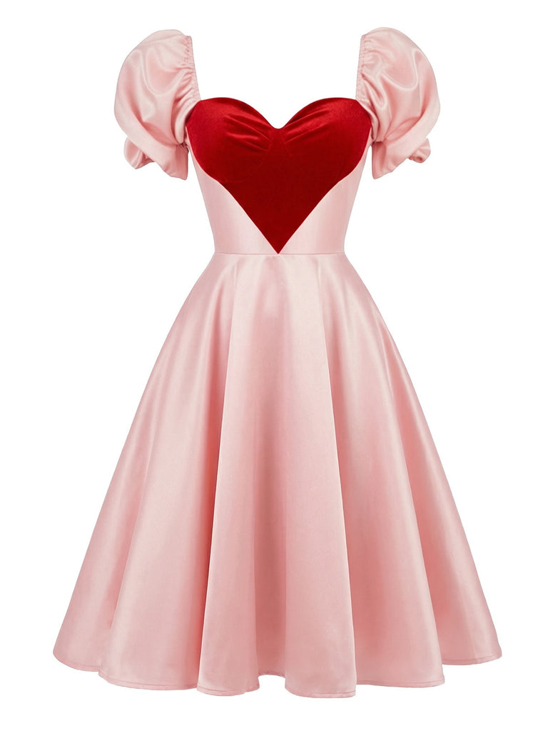 [Prévente] Robe rose manches bouffantes et décolleté cœur double épaisseur années 50