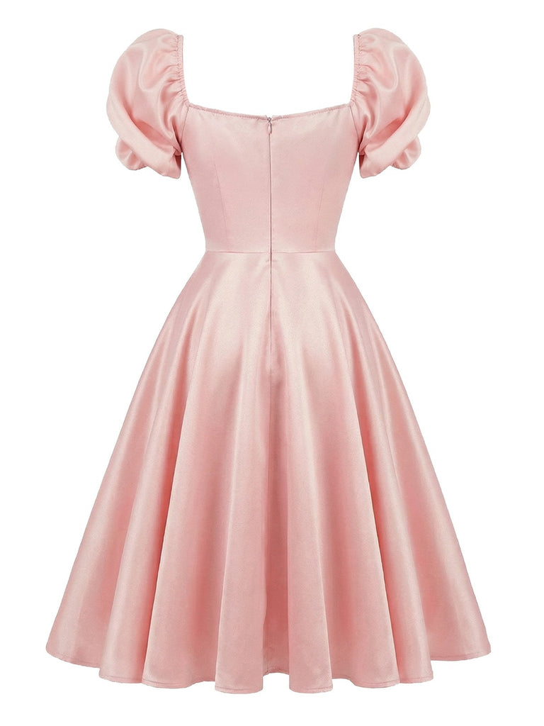 [Prévente] Robe rose manches bouffantes et décolleté cœur double épaisseur années 50