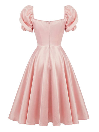 [Prévente] Robe rose manches bouffantes et décolleté cœur double épaisseur années 50