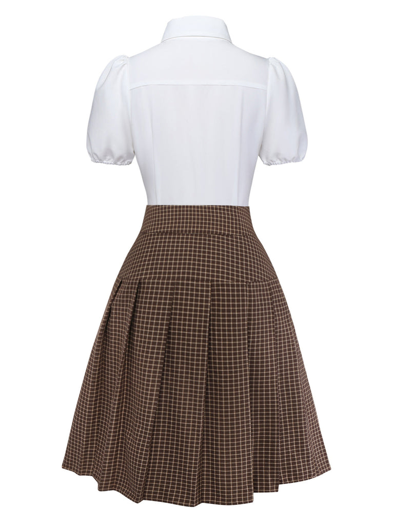 [Prévente] 2PCS chemisier carreaux boutons et nœud et jupe plissée années 40