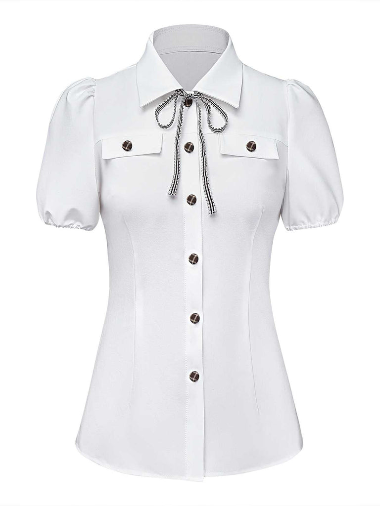 [Prévente] 2PCS chemisier carreaux boutons et nœud et jupe plissée années 40