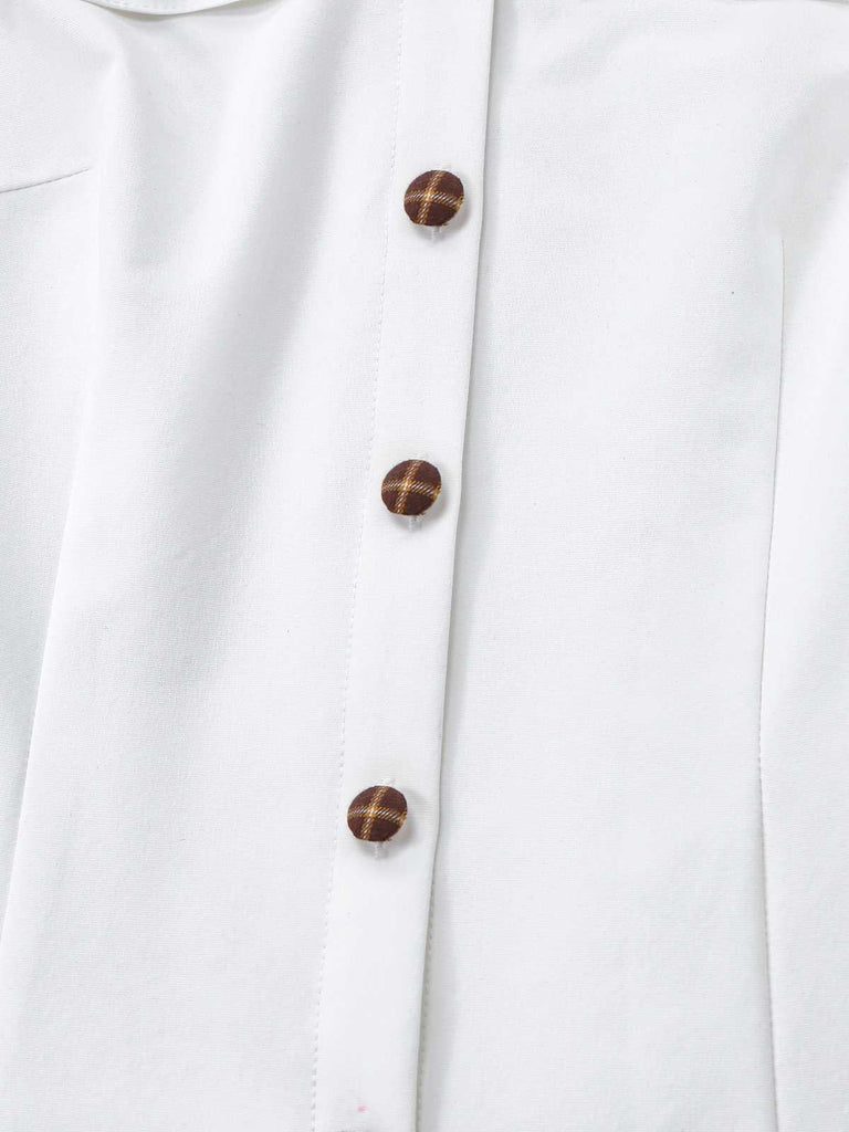 [Prévente] Chemisier blanc carreaux boutonné et nœud papillon années 1940