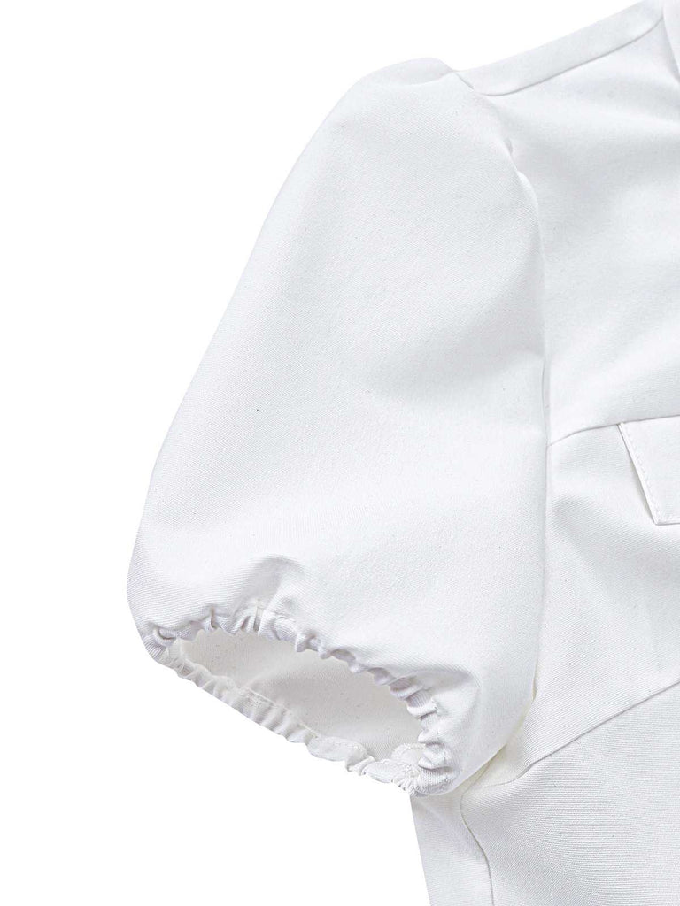 [Prévente] Chemisier blanc carreaux boutonné et nœud papillon années 1940