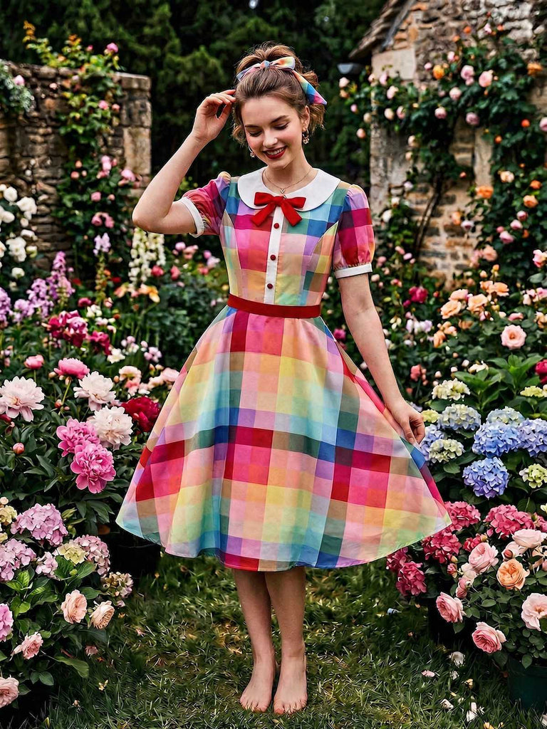 Robe col Claudine boutons floral lapin 1950s