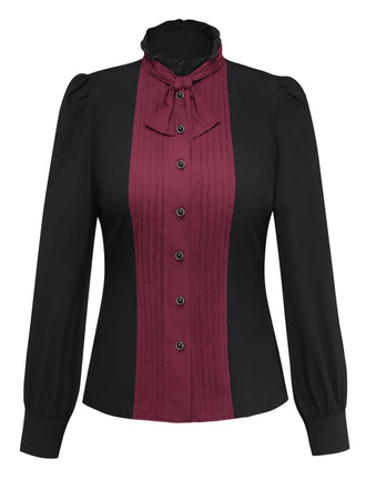 [Prévente] Chemisier noir en coton plissé et nœud papillon années 1940