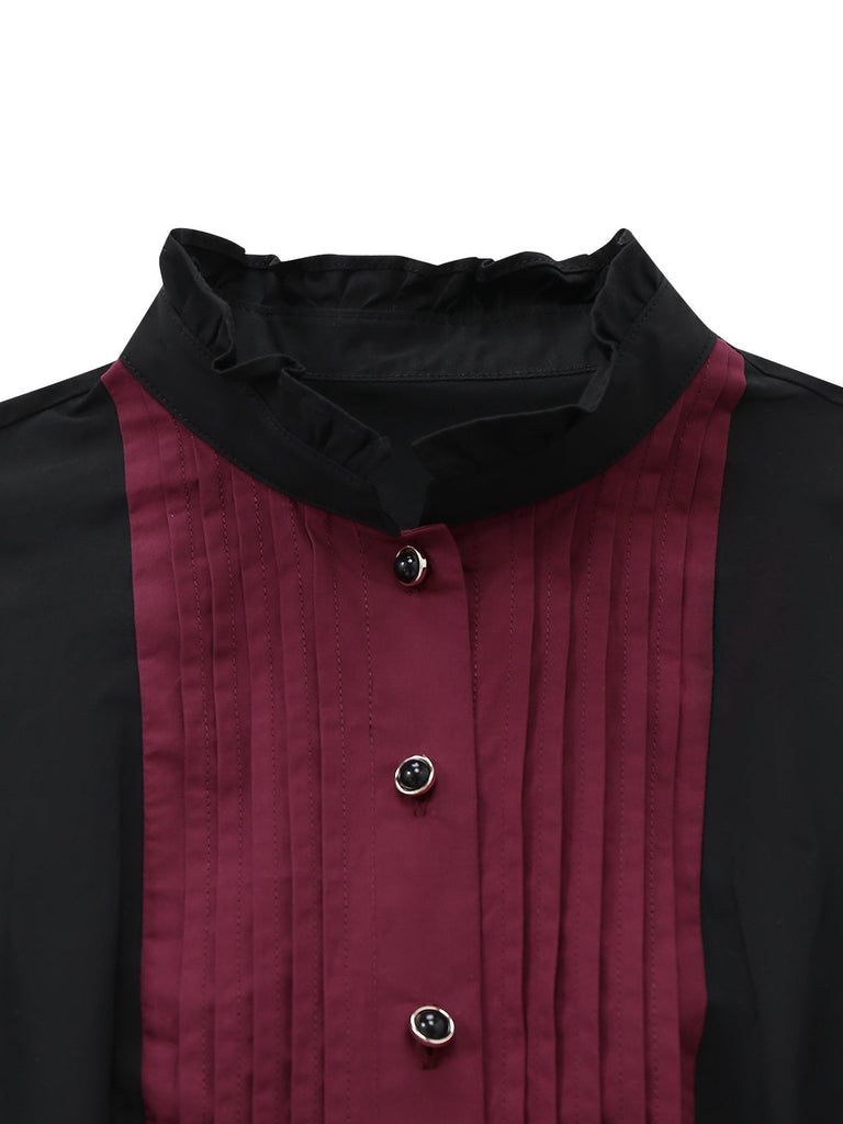 [Prévente] Chemisier noir en coton plissé et nœud papillon années 1940