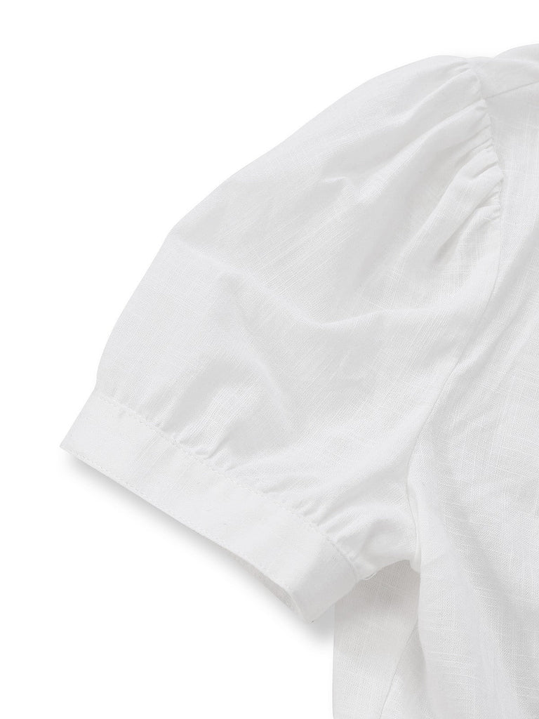 [Prévente] Blouse Blanche Coton Col Claudine Dentelle Plissée Années 1950