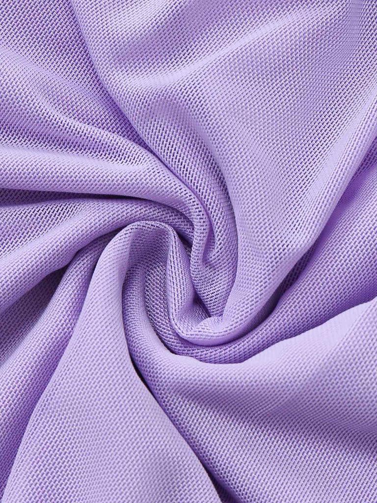 Robe asymétrique violette à volants et à une épaule en maille années 70