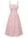 Robe Rouge Pois Col Carré Bretelles Larges Années 50