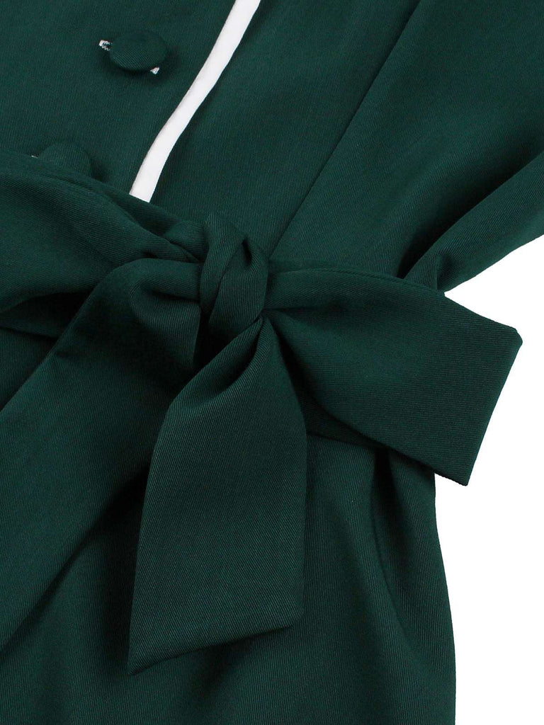 Robe trapèze vert foncé à revers contrastés années 1950