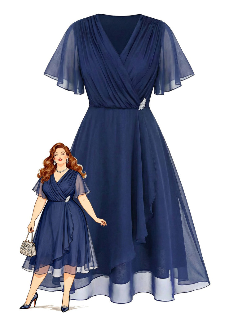 [Prévente] [Grande Taille] Robe en mousseline bleu marine années 40