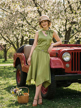 [Prévente] Robe chartreuse ourlet mouchoir scintillant 1920s