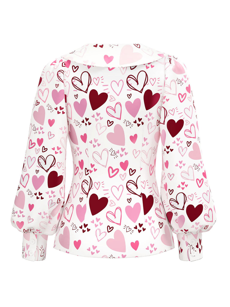 [Prévente] 2PCS Chemisier col lavallière et jupe boutons en forme de cœur années 1960