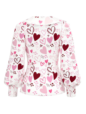 [Prévente] Chemisier imprimé cœur et col nœud papillon années 1960