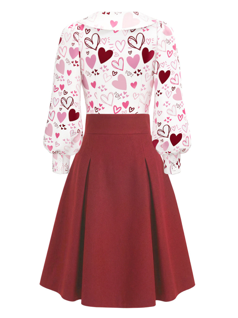 [Prévente] 2PCS Chemisier col lavallière et jupe boutons en forme de cœur années 1960