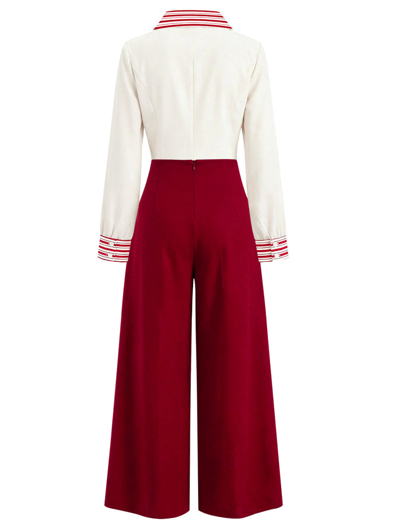 [Prévente] 2PCS Chemisier rayé rouge et blanc et pantalon à boutons roses années 40