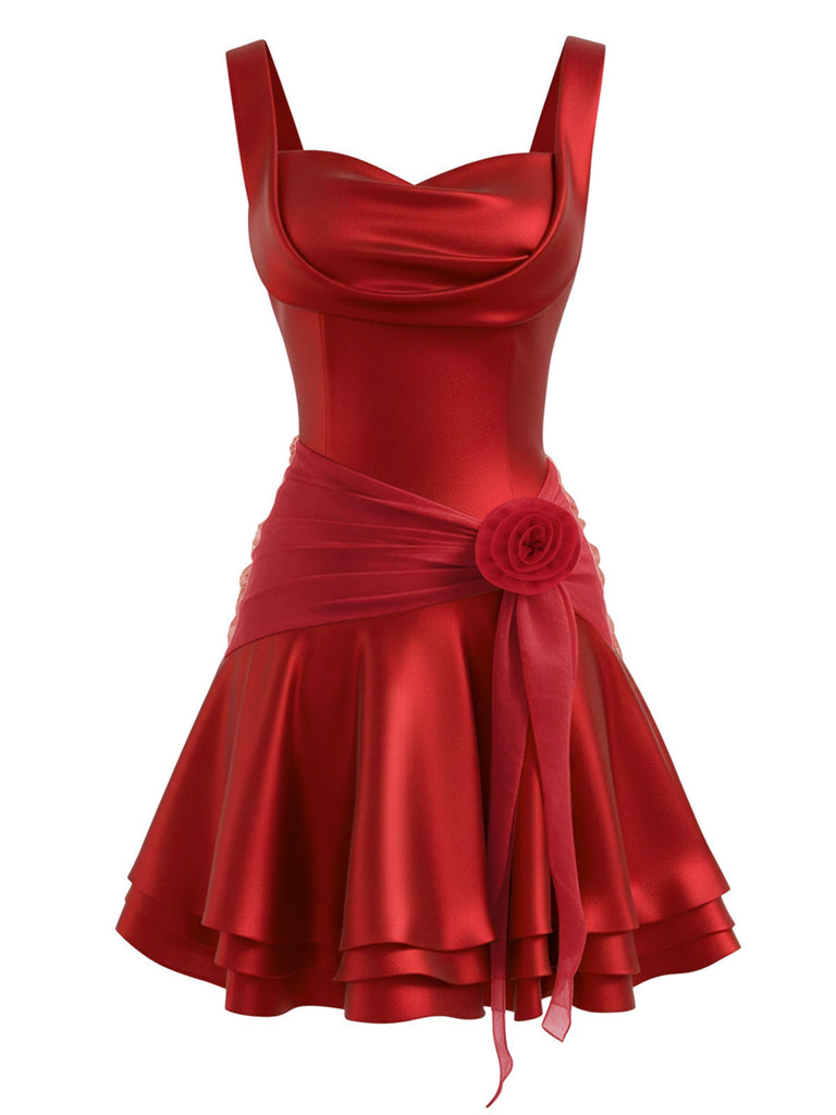 [Prévente] Robe satinée rose 3D bordeaux multicouches années 80
