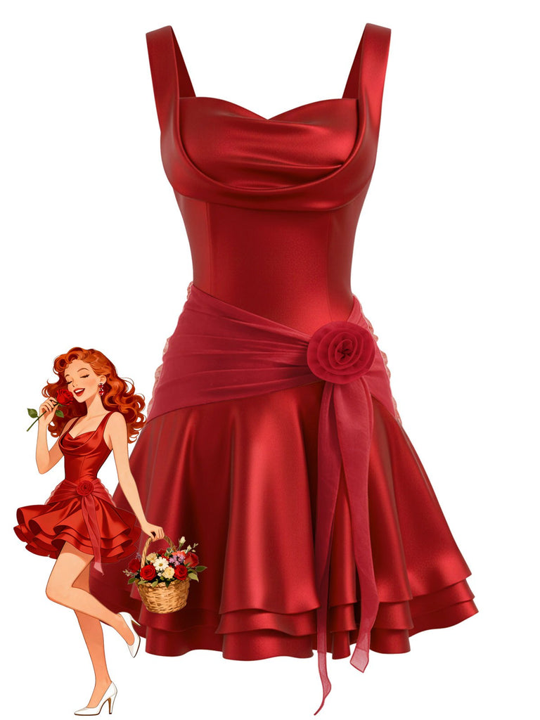 [Prévente] Robe satinée rose 3D bordeaux multicouches années 80