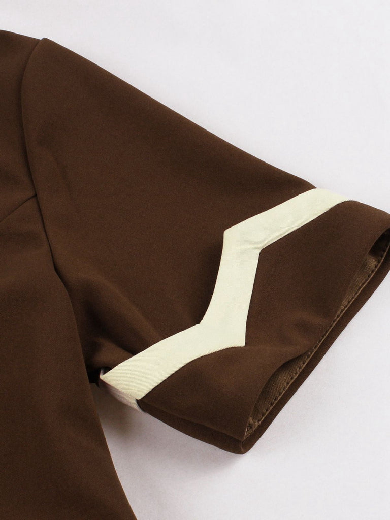 Robe ceinturée revers contrastés couleur café et beige années 1950