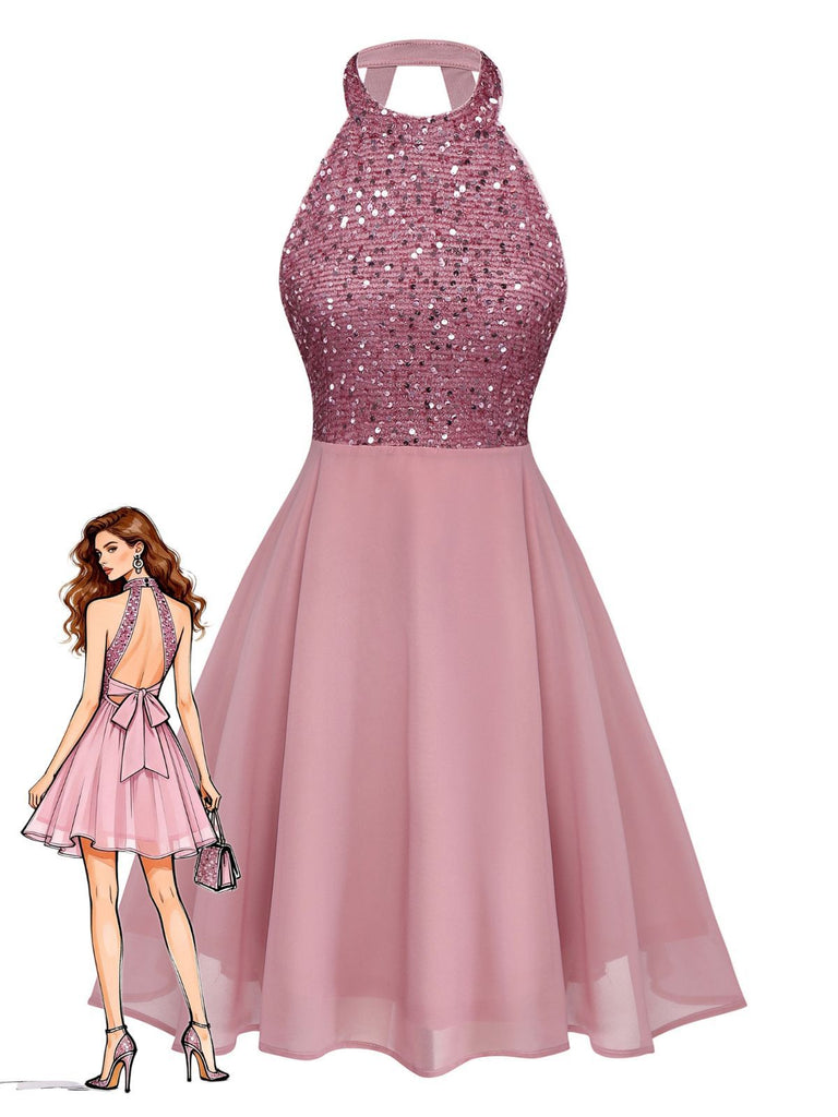 Robe patchwork sans manches à sequins et perles années 1950