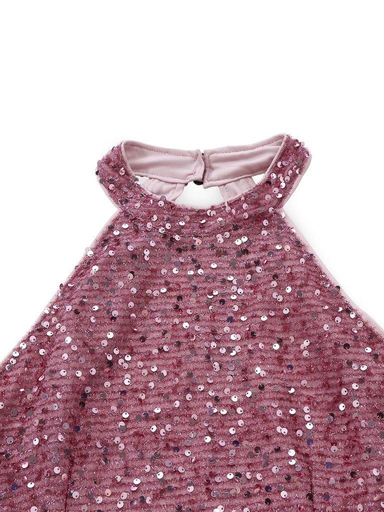 Robe patchwork sans manches à sequins et perles années 1950