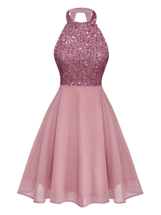 Robe patchwork sans manches à sequins et perles années 1950