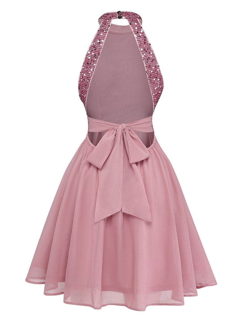 Robe patchwork sans manches à sequins et perles années 1950