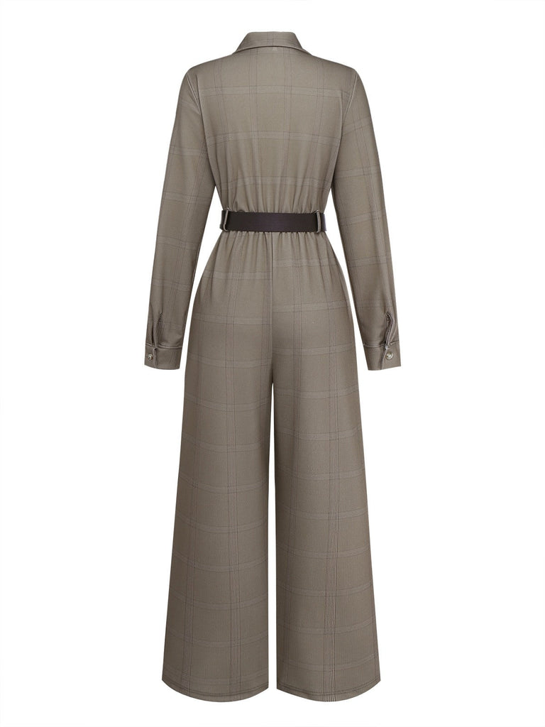 Combinaison à carreaux verts avec revers et ceinture années 1930